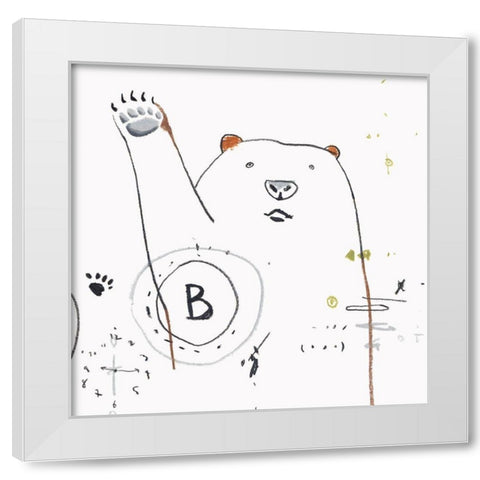 Waving Bear White Modern Wood Framed Art Print by Sozi