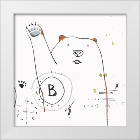 Waving Bear White Modern Wood Framed Art Print by Sozi