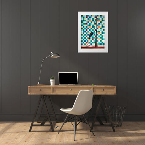 Dialogue bubble White Modern Wood Framed Art Print by Labagnara