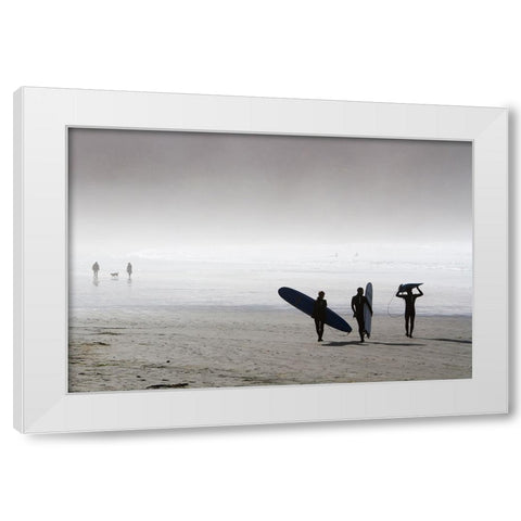 Erkmen - Surfing Time in a Foggy Day White Modern Wood Framed Art Print by Erkmen