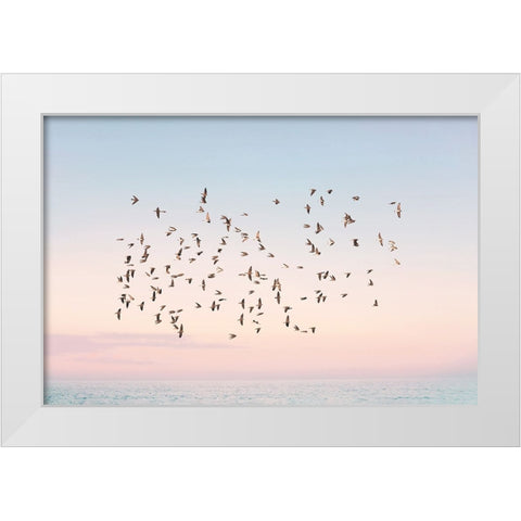 Sunset Flight White Modern Wood Framed Art Print by Pienaar