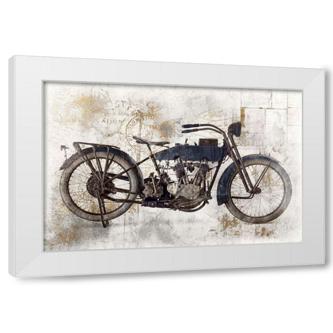 Navy Motocycle White Modern Wood Framed Art Print by Roozbeh