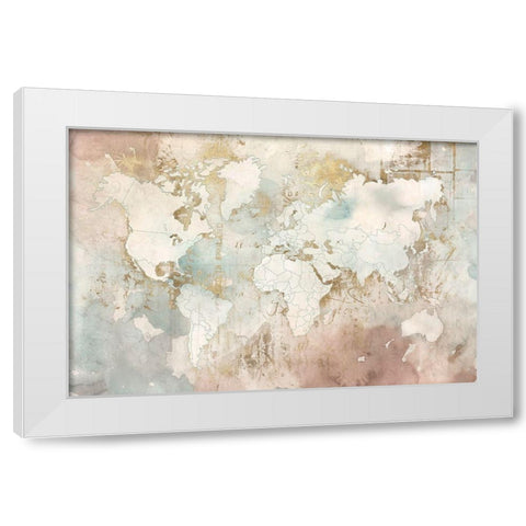 Blushing World Map  White Modern Wood Framed Art Print by RoozbehÂ 