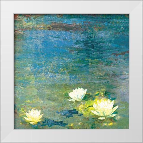 Flowers in the Pond White Modern Wood Framed Art Print by PI Studio