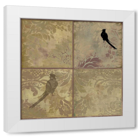 Damask Birds White Modern Wood Framed Art Print by PI Studio