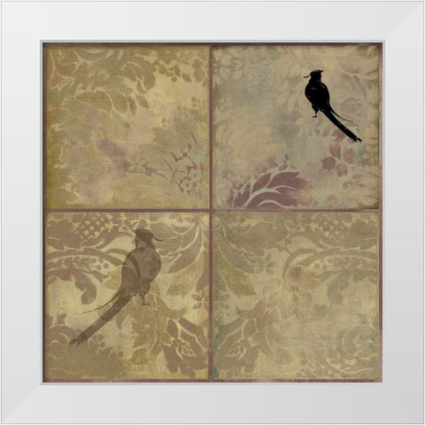 Damask Birds White Modern Wood Framed Art Print by PI Studio