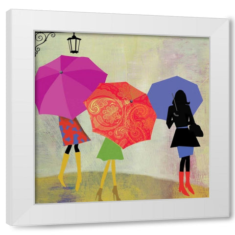 Umbrella Girls White Modern Wood Framed Art Print by PI Studio