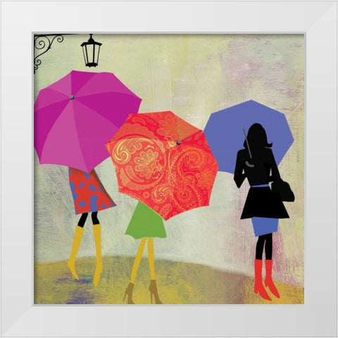 Umbrella Girls White Modern Wood Framed Art Print by PI Studio