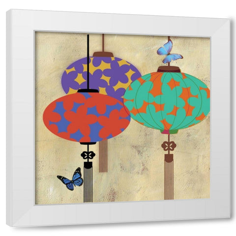 Butterfly Lanterns White Modern Wood Framed Art Print by PI Studio