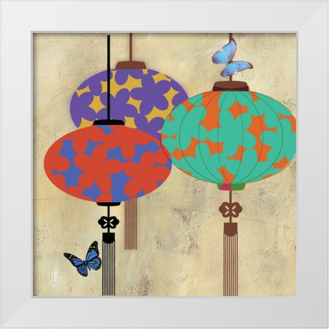 Butterfly Lanterns White Modern Wood Framed Art Print by PI Studio