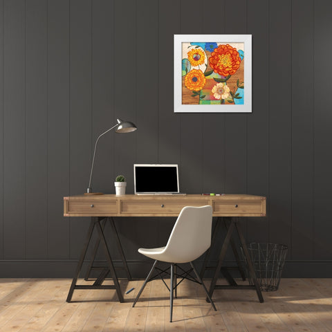 Funky Flowers White Modern Wood Framed Art Print by PI Studio