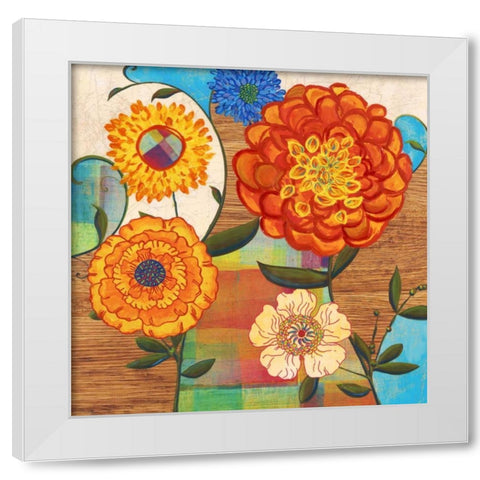 Funky Flowers White Modern Wood Framed Art Print by PI Studio