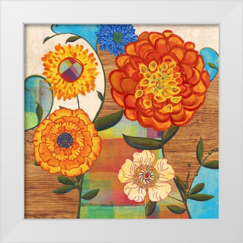 Funky Flowers White Modern Wood Framed Art Print by PI Studio