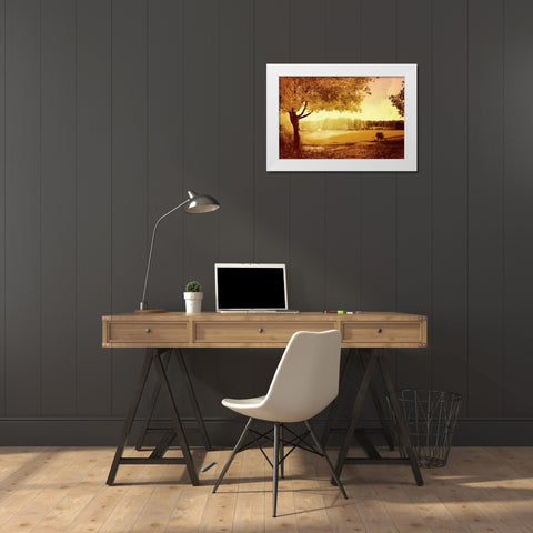 Golden Country White Modern Wood Framed Art Print by PI Studio