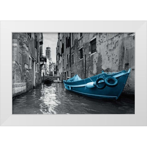 Barca Blue White Modern Wood Framed Art Print by PI Studio