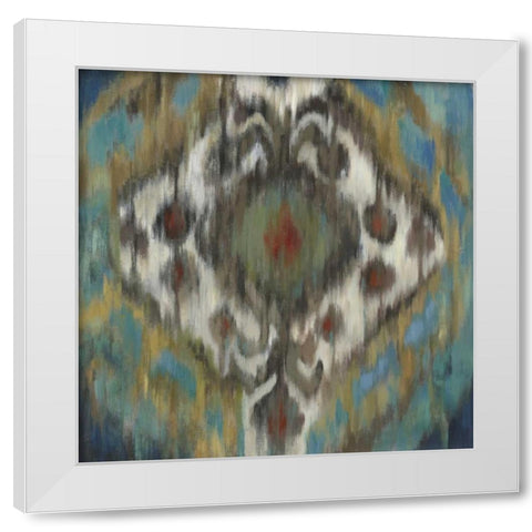 Peacock Ikat White Modern Wood Framed Art Print by PI Studio