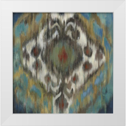 Peacock Ikat White Modern Wood Framed Art Print by PI Studio