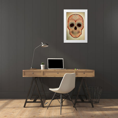 Day of the Dead Skull II White Modern Wood Framed Art Print by PI Studio