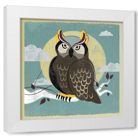 Perched Owl White Modern Wood Framed Art Print by PI Studio