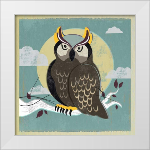 Perched Owl White Modern Wood Framed Art Print by PI Studio