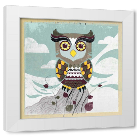 Wise Owl White Modern Wood Framed Art Print by PI Studio