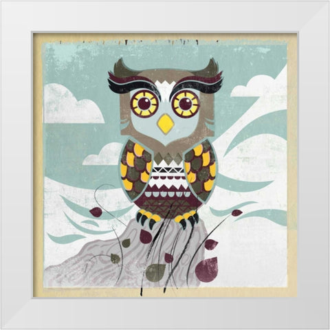 Wise Owl White Modern Wood Framed Art Print by PI Studio