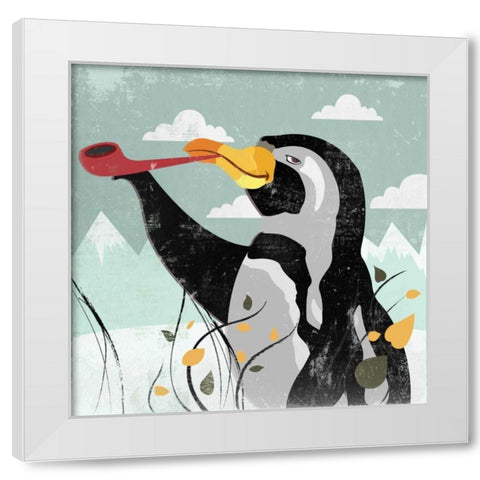 Penguin Stroll White Modern Wood Framed Art Print by PI Studio