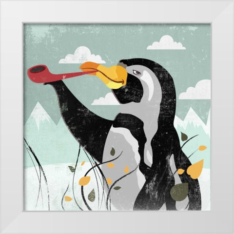 Penguin Stroll White Modern Wood Framed Art Print by PI Studio