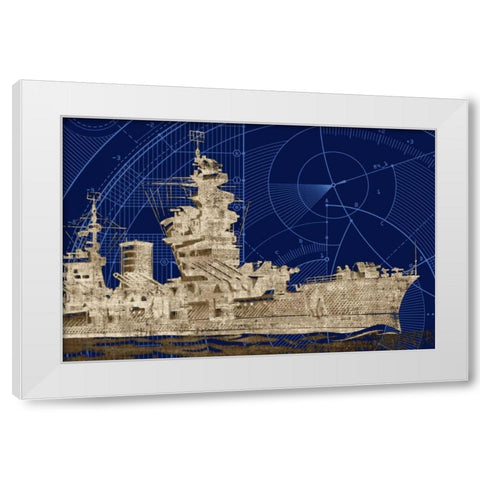 Blueprint Submarine I White Modern Wood Framed Art Print by PI Studio