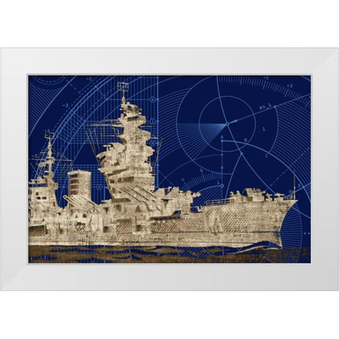 Blueprint Submarine I White Modern Wood Framed Art Print by PI Studio