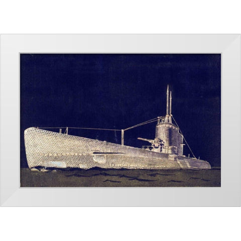 Blueprint Submarine II White Modern Wood Framed Art Print by PI Studio