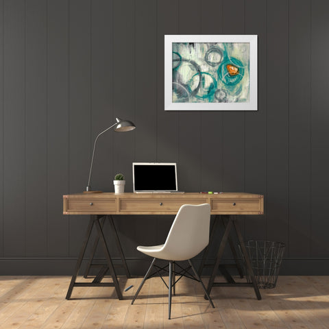 Auspicious Teal White Modern Wood Framed Art Print by PI Studio