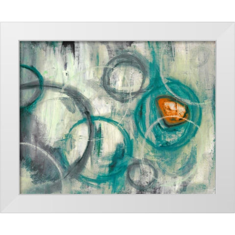 Auspicious Teal White Modern Wood Framed Art Print by PI Studio