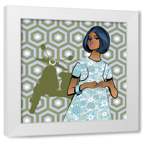Girl With Vespa White Modern Wood Framed Art Print by Pazzio, Sammy