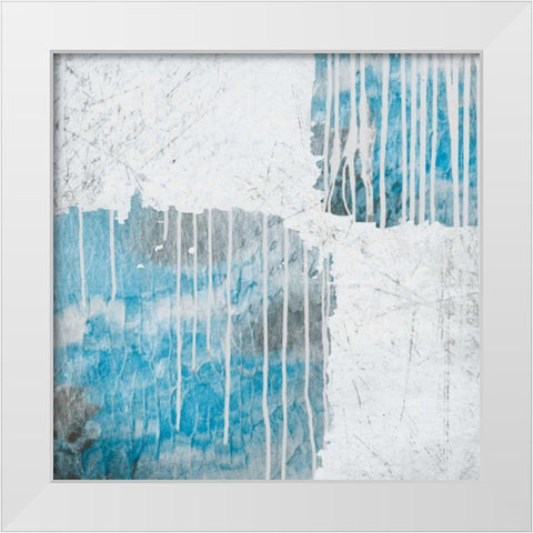 Blue Drips White Modern Wood Framed Art Print by PI Galerie
