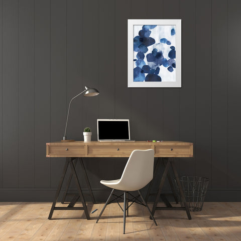 Shadow Pebbles I Indigo Version White Modern Wood Framed Art Print by PI Studio