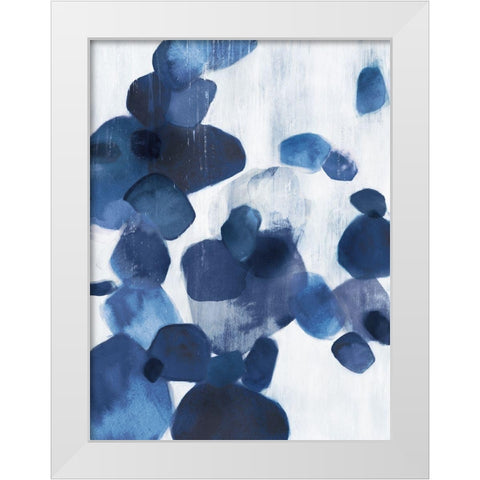 Shadow Pebbles I Indigo Version White Modern Wood Framed Art Print by PI Studio