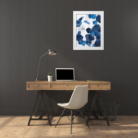 Shadow Pebbles II Indigo Version White Modern Wood Framed Art Print by PI Studio