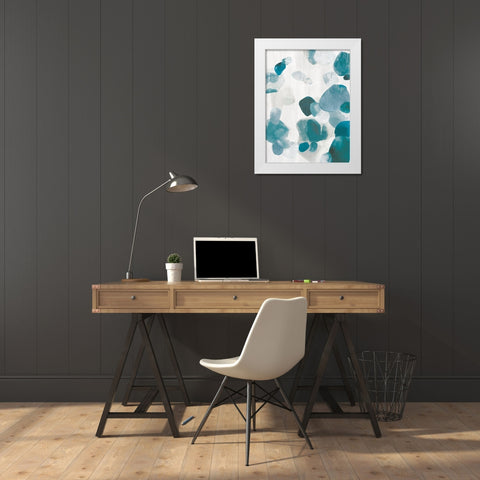 Shadow Pebbles II Teal Version White Modern Wood Framed Art Print by PI Studio