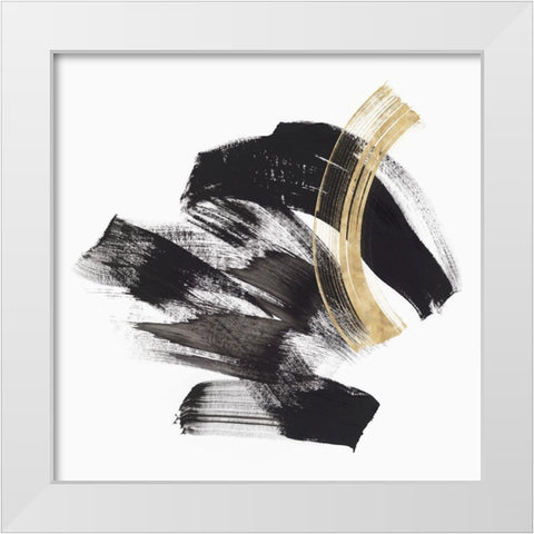 Golden Brushstroke II White Modern Wood Framed Art Print by PI Studio