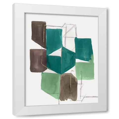 Green Blocks I  White Modern Wood Framed Art Print by PI Studio