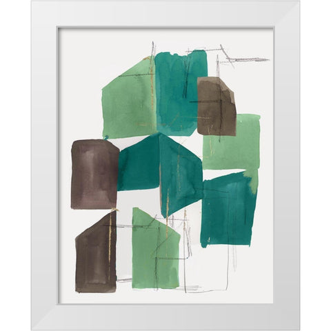 Green Blocks II White Modern Wood Framed Art Print by PI Studio