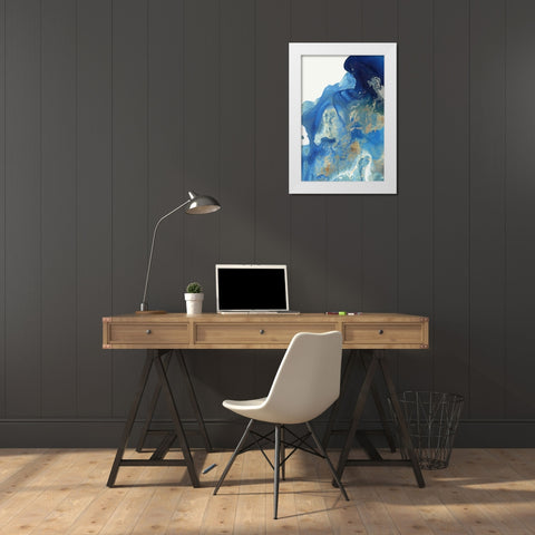 Merging Blue I  White Modern Wood Framed Art Print by PI Studio