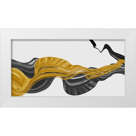 Black and Gold Lines  White Modern Wood Framed Art Print by PI Studio