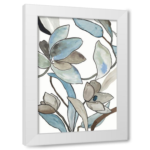 Blooming Blue Florals II White Modern Wood Framed Art Print by PI Studio