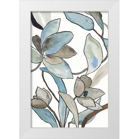 Blooming Blue Florals II White Modern Wood Framed Art Print by PI Studio