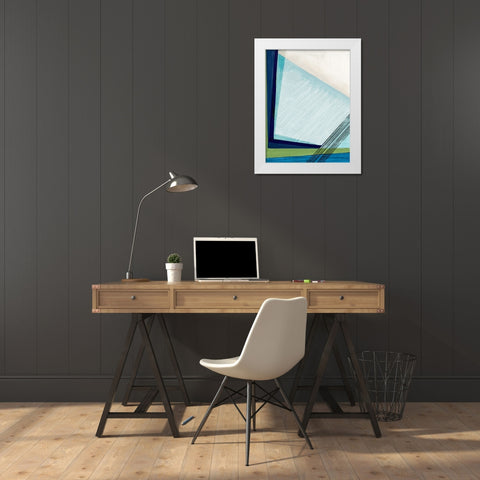 Blue Geometry I  White Modern Wood Framed Art Print by PI Studio