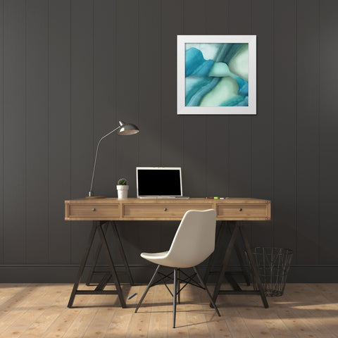 Blue Shapes of Blot  White Modern Wood Framed Art Print by PI Studio