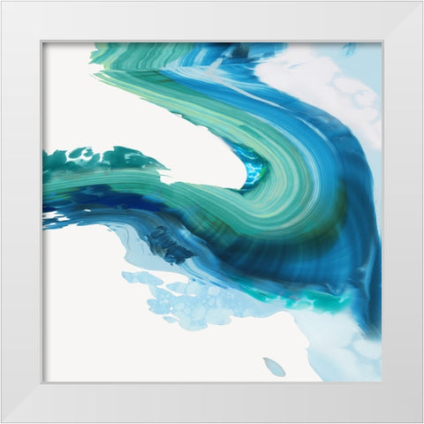 Blue Splash Swirl  White Modern Wood Framed Art Print by PI Studio