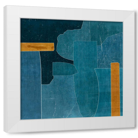 Puzzle Blue Cut Out  White Modern Wood Framed Art Print by PI Studio